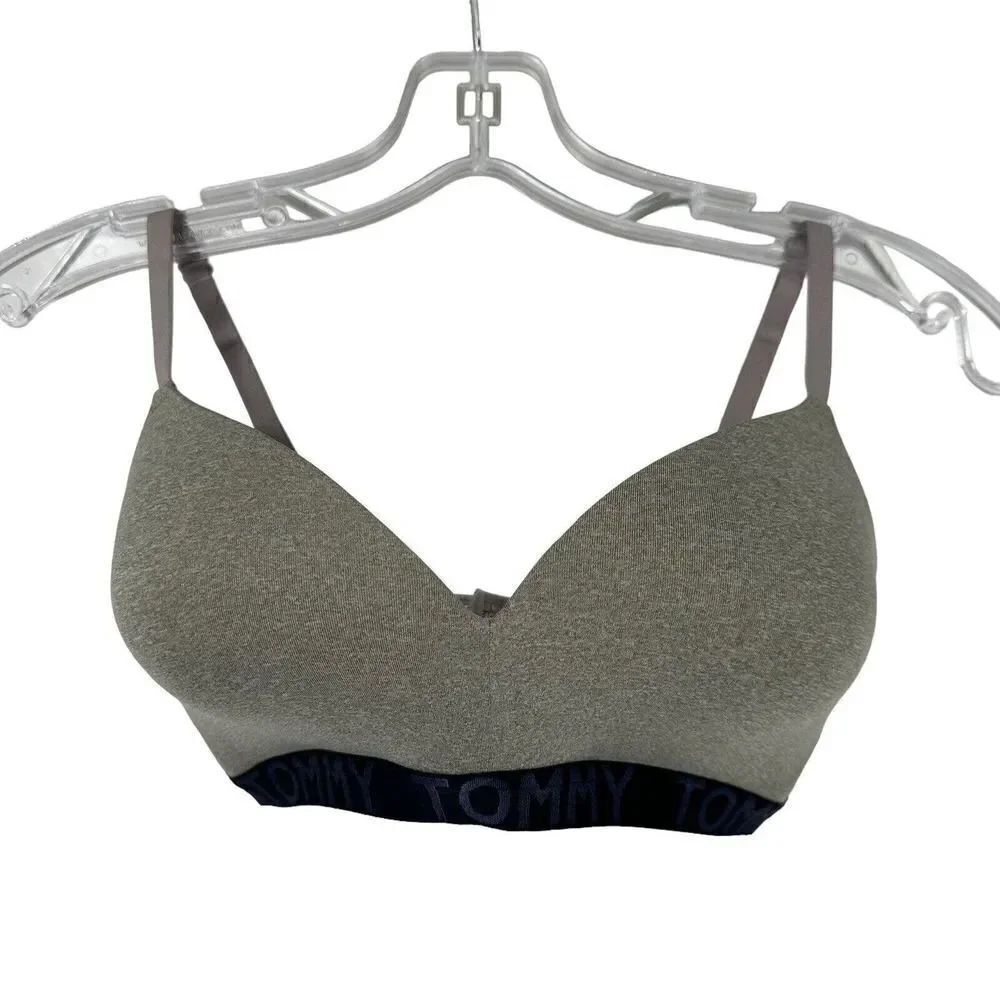 Tommy Hilfiger Wireless Bra Size 34C Gray Logo Band Light Lift Back Closure Bra